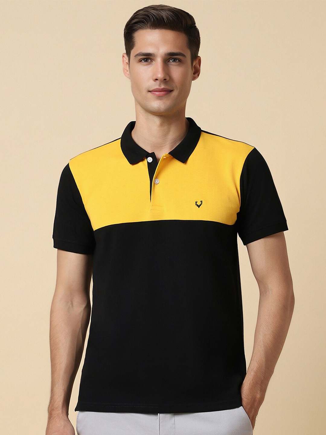 

Allen Solly Colourblocked Polo Collar Pure Cotton T-shirt, Black