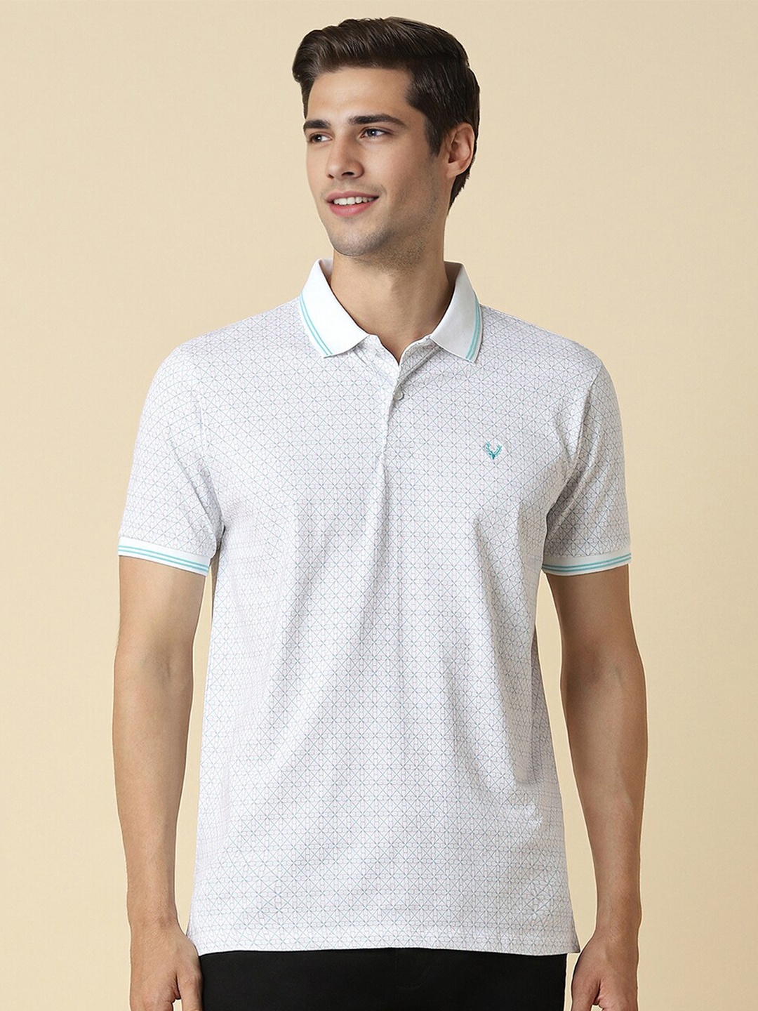 

Allen Solly Geometric Printed Polo Collar Pure Cotton T-shirt, White