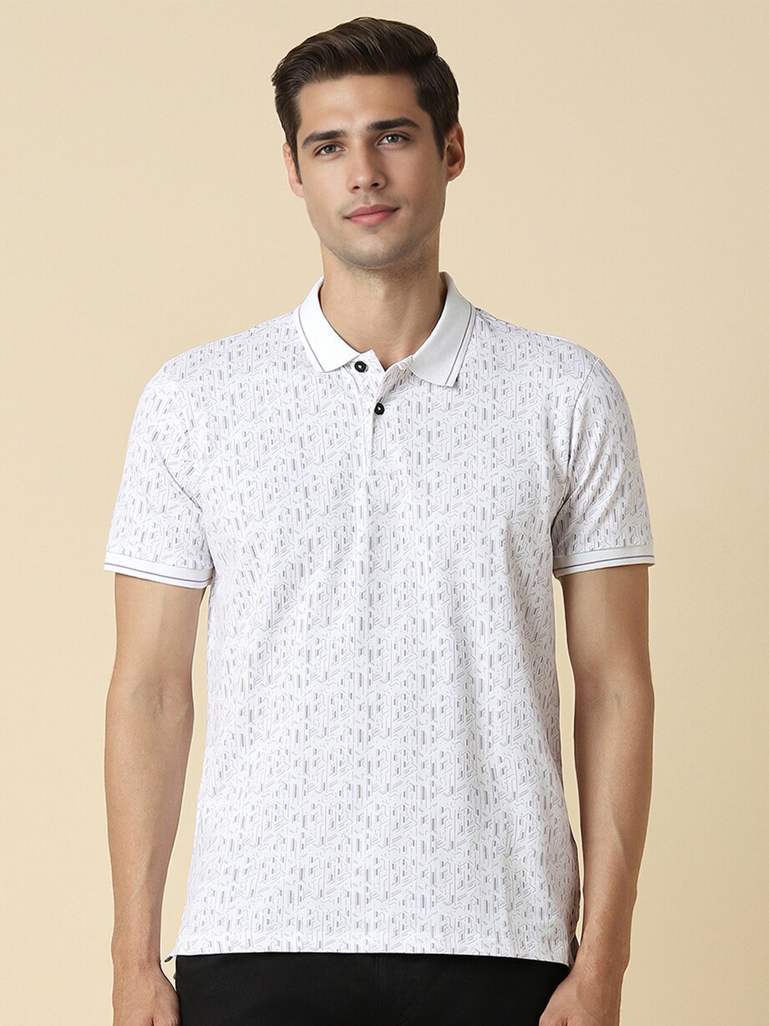 

Allen Solly Printed Pure Cotton Polo Collar T-shirt, White
