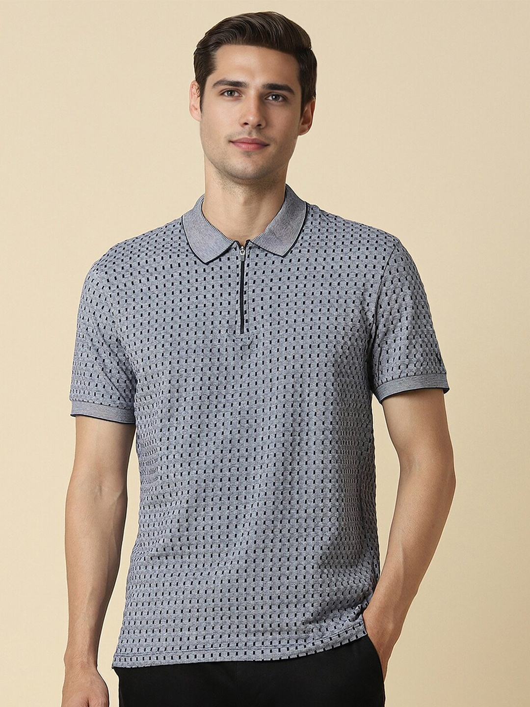 

Allen Solly Geometric Printed Polo Collar T-shirt, Grey