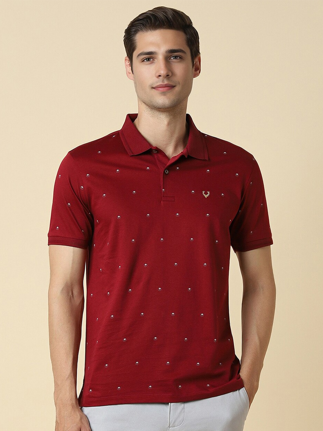 

Allen Solly Conversational Printed Polo Collar Pure Cotton T-shirt, Red