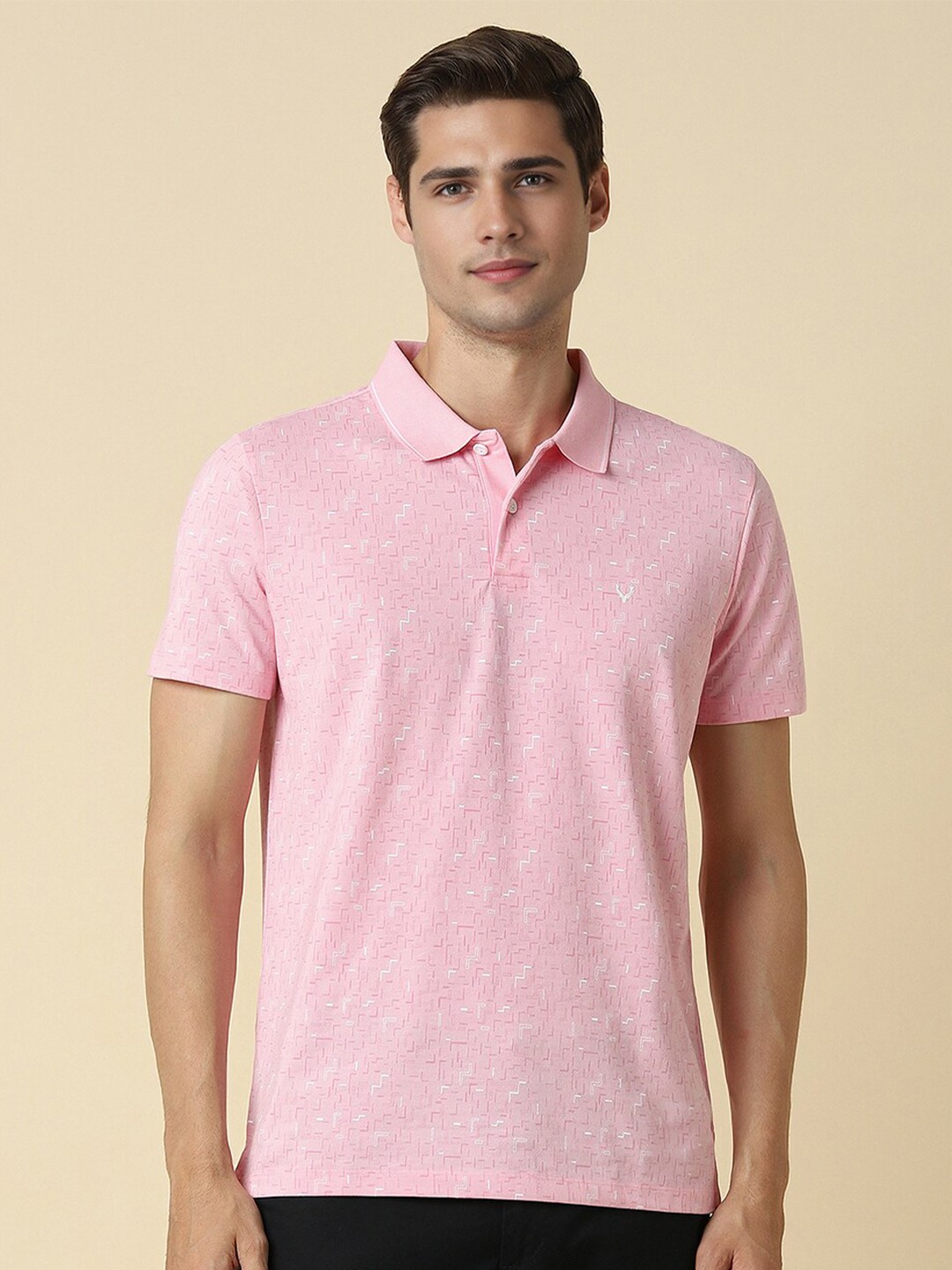 

Allen Solly Geometric Printed Polo Collar Pure Cotton T-shirt, Pink