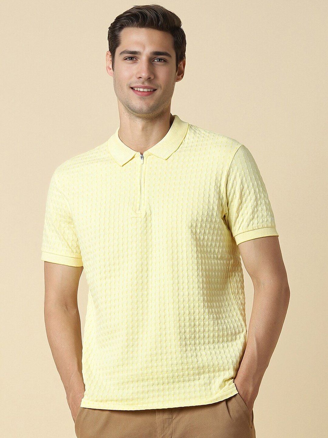 

Allen Solly Self Design Polo Collar T-shirt, Yellow