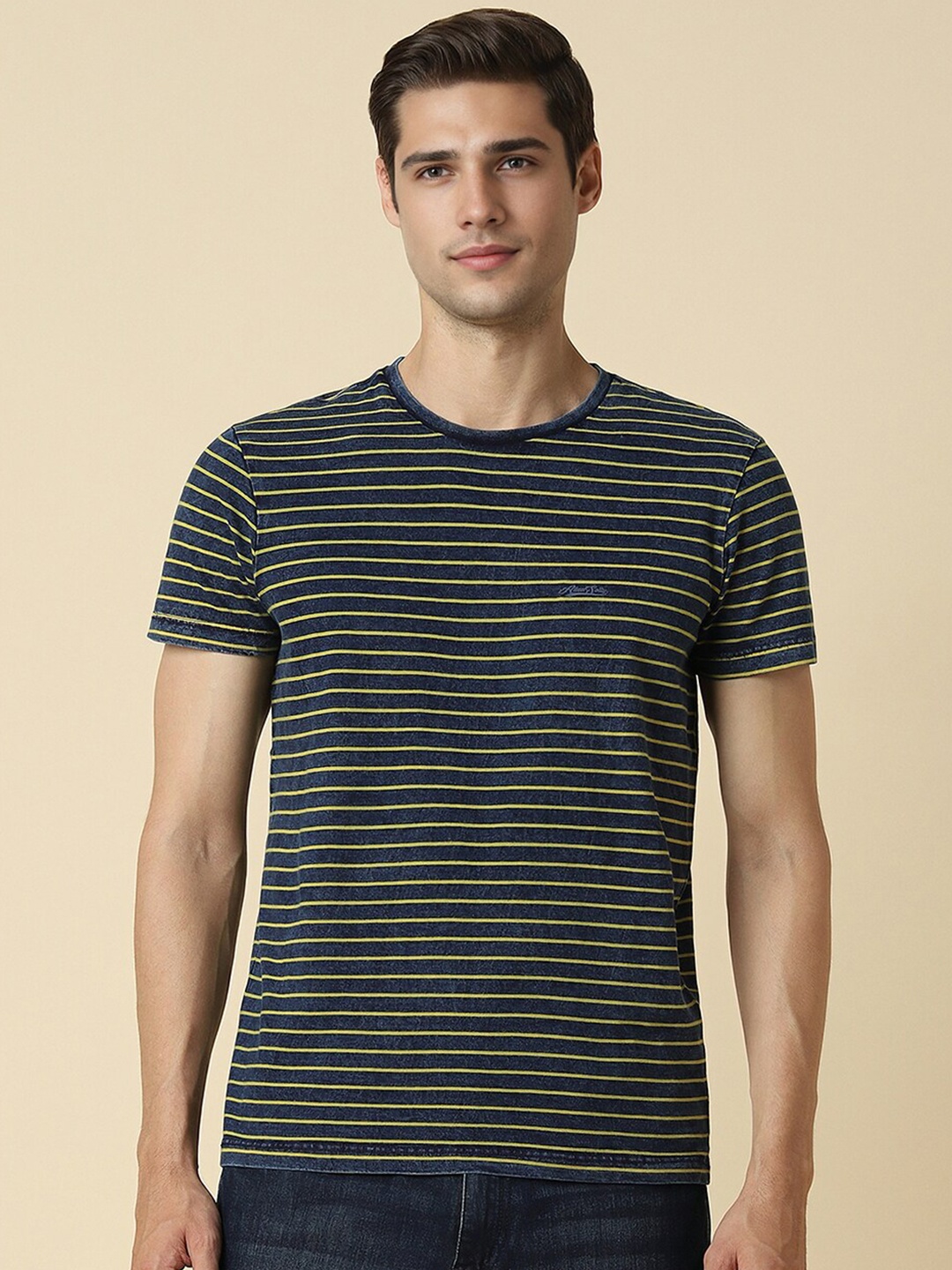 

Allen Solly Striped Pure Cotton T-shirt, Navy blue
