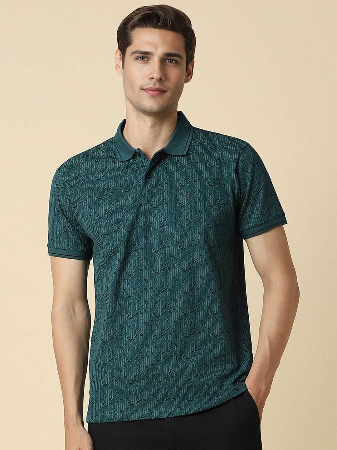 

Allen Solly Printed Pure Cotton Polo Collar T-shirt, Green