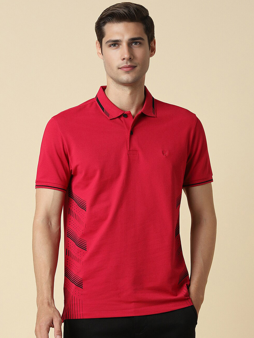 

Allen Solly Geometric Printed Polo Collar Pure Cotton T-shirt, Red