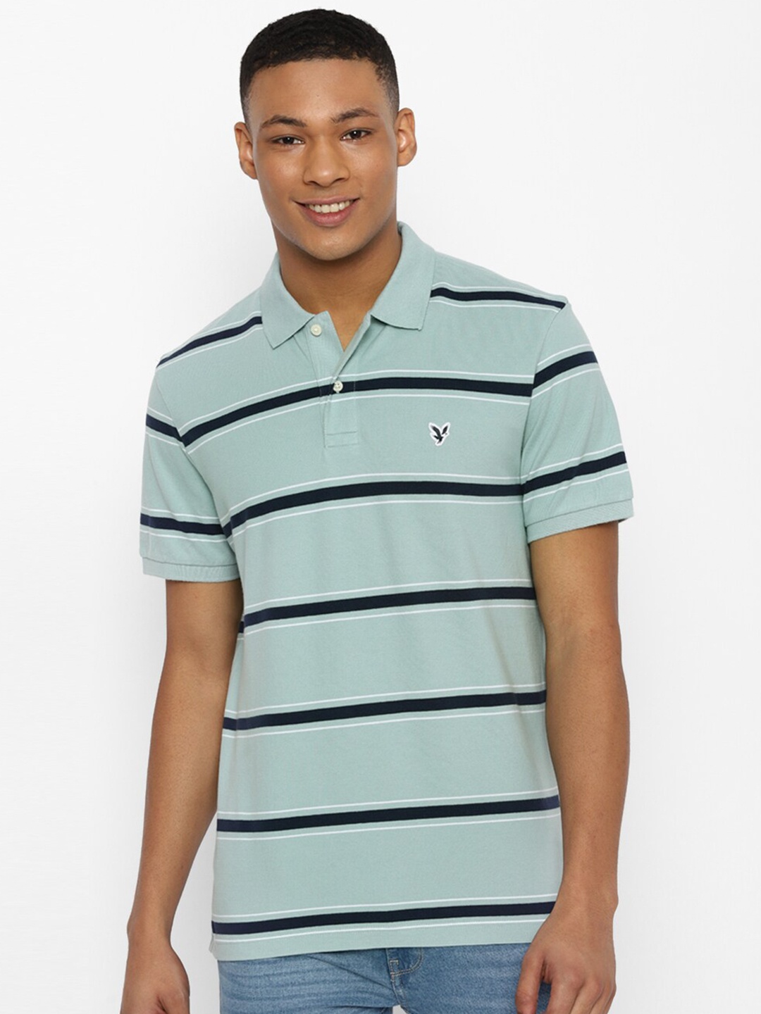 

AMERICAN EAGLE OUTFITTERS Striped Polo Collar T-shirt, Green