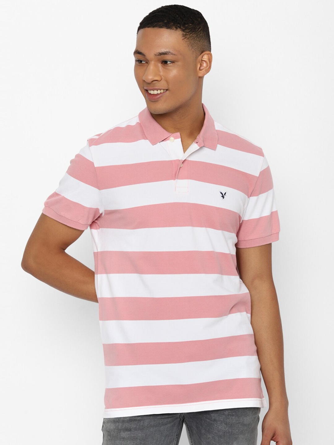 

AMERICAN EAGLE OUTFITTERS Striped Polo Collar T-shirt, Pink
