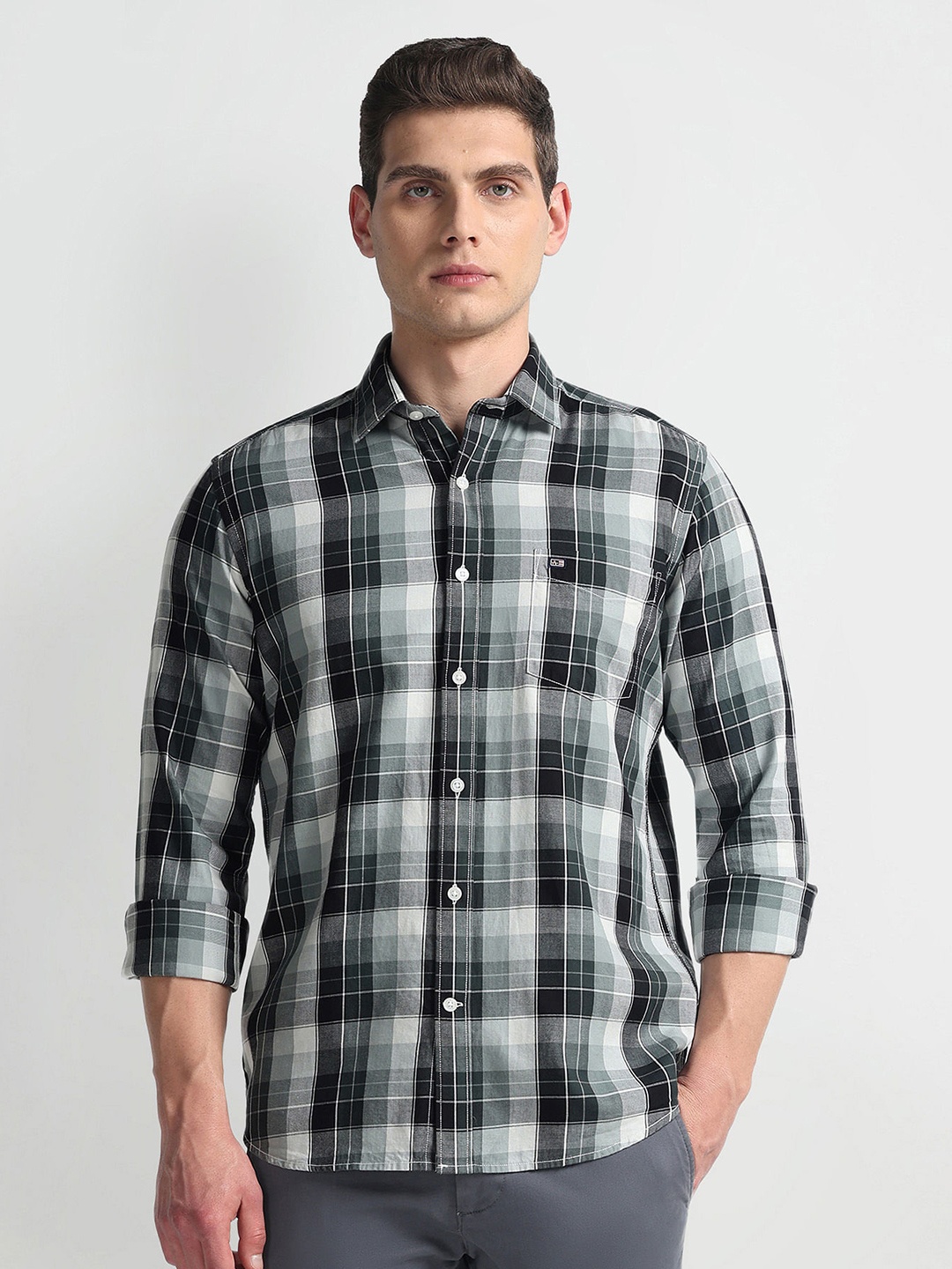 

Arrow Sport Tartan Checked Slim Fit Twill Pure Cotton Casual Shirt, Green