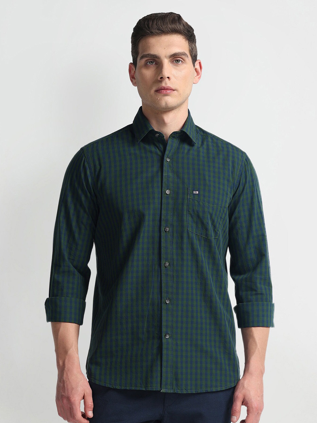 

Arrow Sport Gingham Checked Slim Fit Pure Cotton Casual Shirt, Green