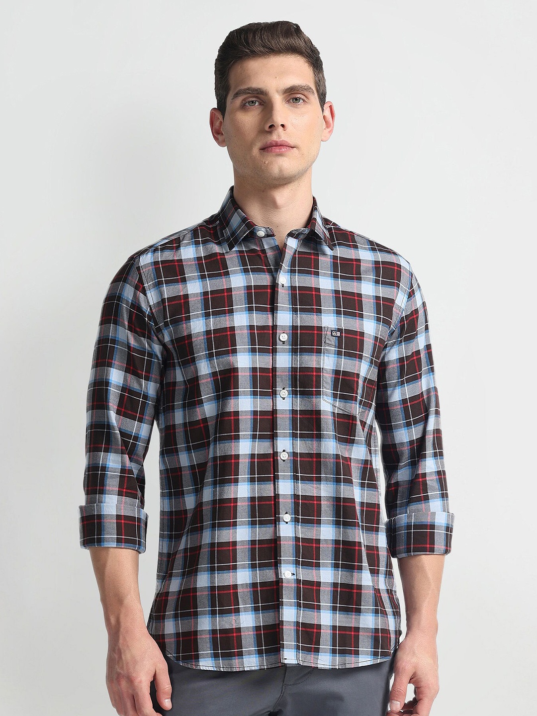 

Arrow Sport Manhattan Slim Fit Checked Pure Cotton Casual Shirt, Brown