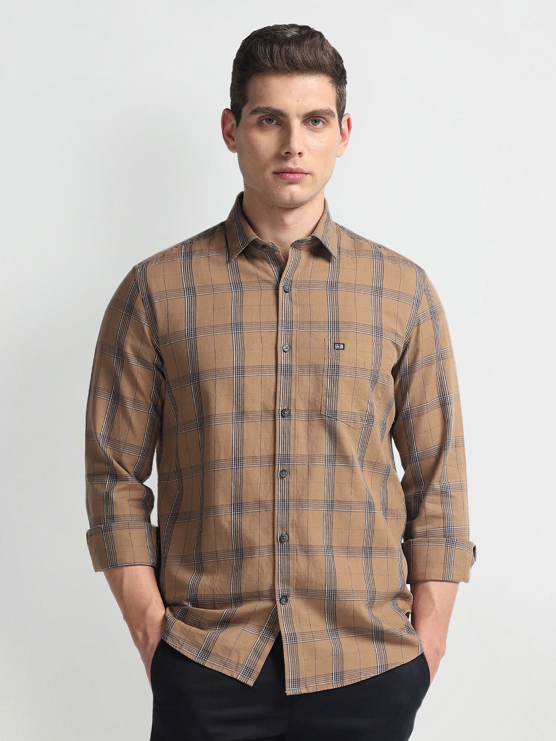

Arrow Sport Slim Fit Checked Pure Cotton Casual Shirt, Brown