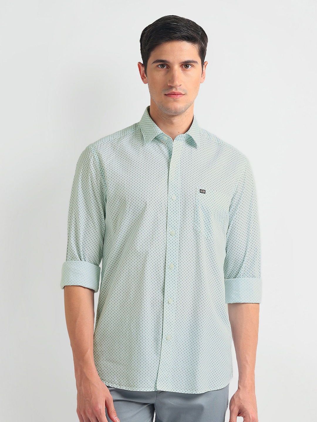 

Arrow Sport Micro Ditsy Printed Slim Fit Twill Pure Cotton Casual Shirt, Green