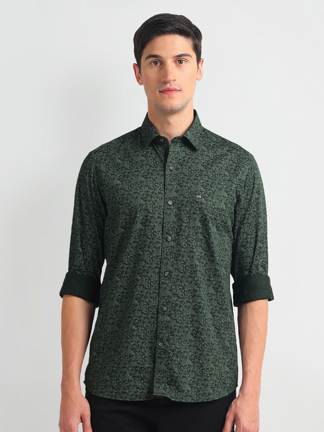 

Arrow Sport Slim Fit Abstract Printed Twill Weave Pure Cotton Casual Shirt, Green