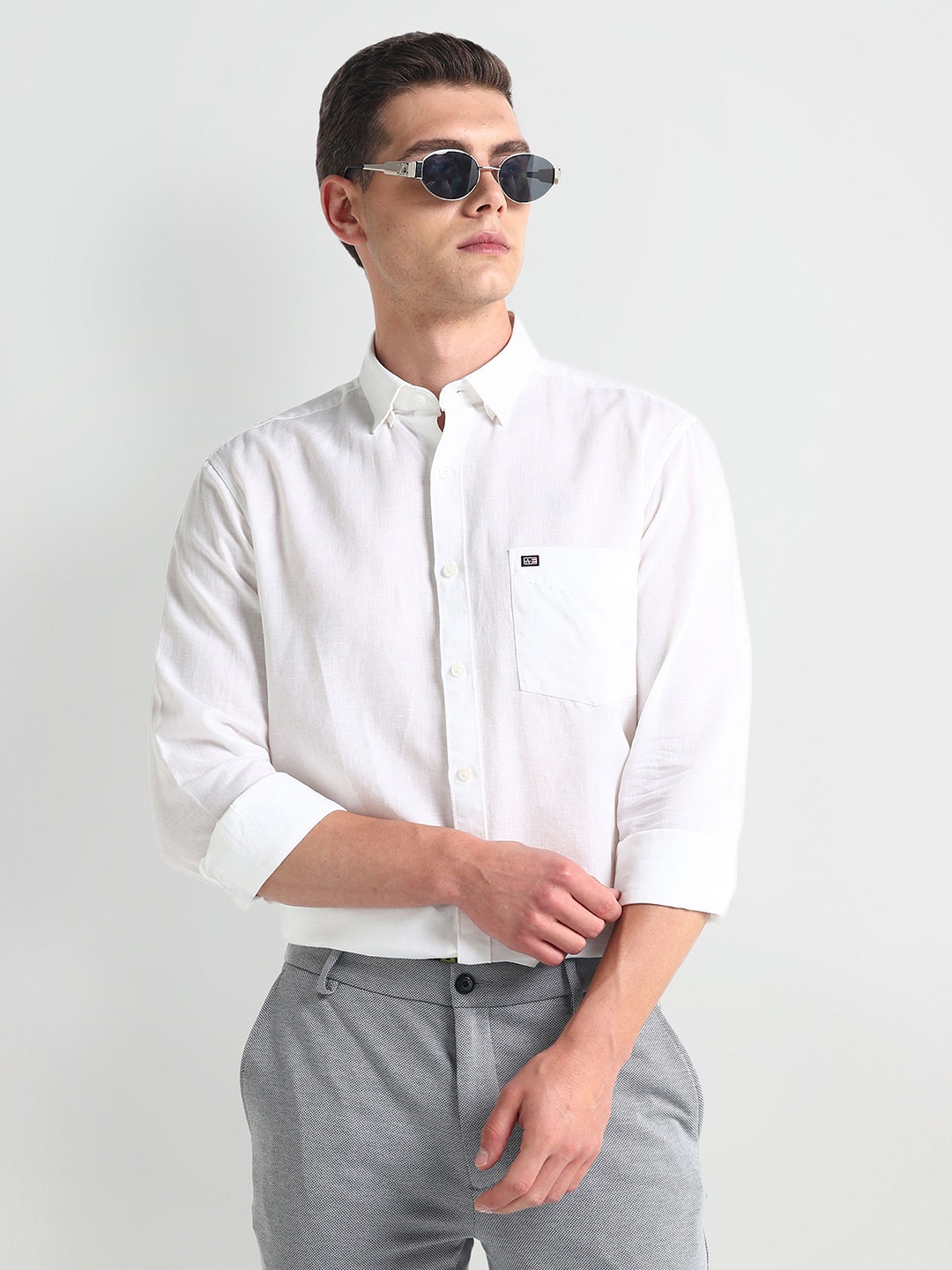 

Arrow Sport Spread Collar Cotton Linen Casual Shirt, White