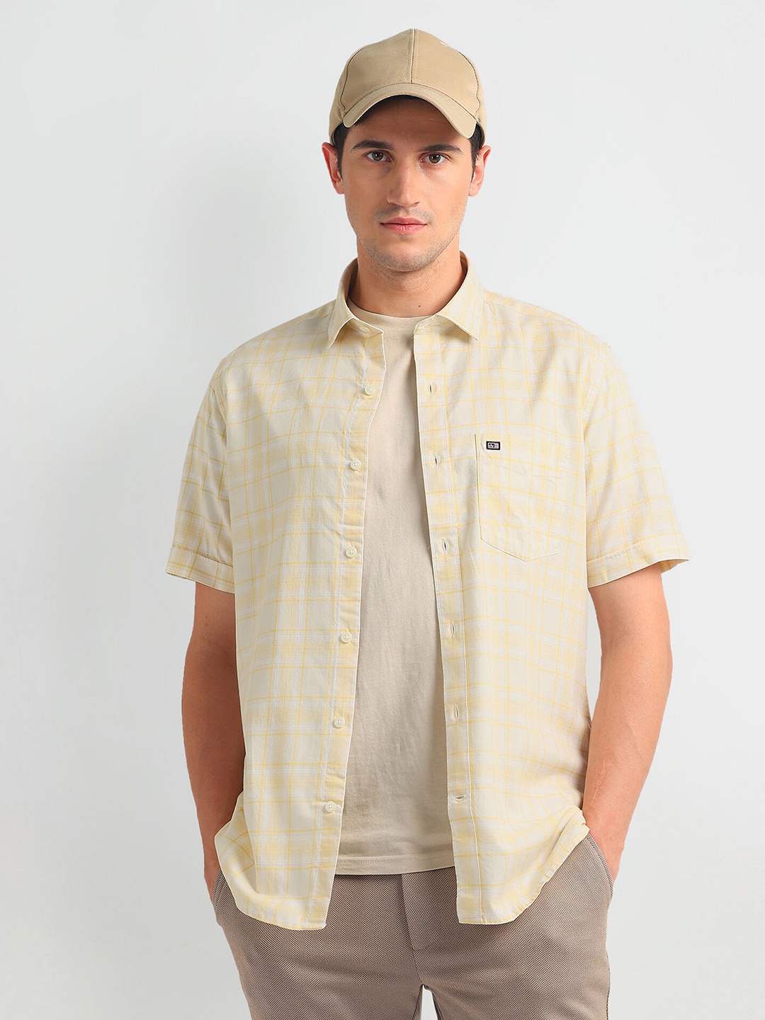 

Arrow Sport Tartan Checked Classic Twill Pure Cotton Casual Shirt, Yellow