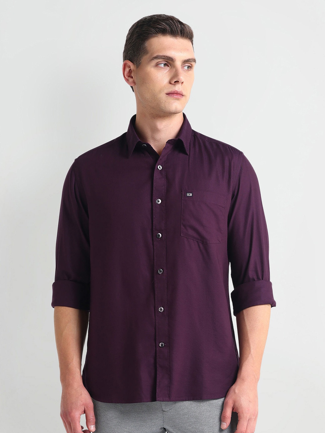 

Arrow Sport Manhattan Slim Fit Spread Collar Twill Weave Casual Shirt, Purple