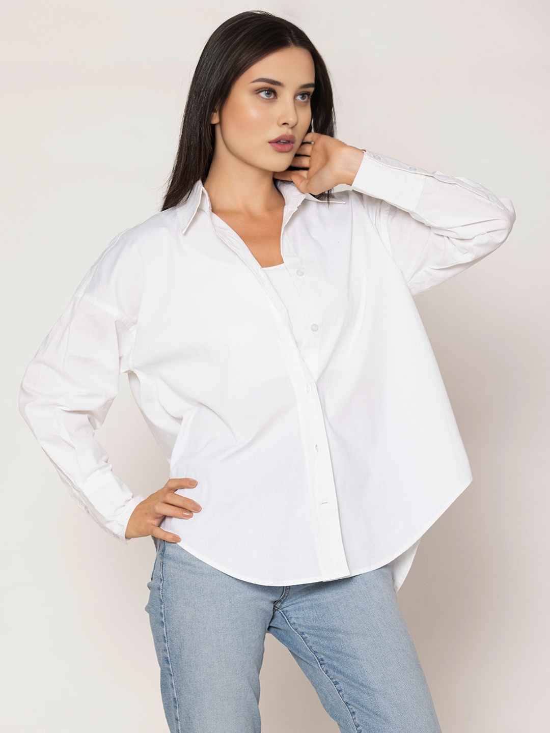 

Fab Star Classic Boxy Pure Cotton Casual Shirt, White