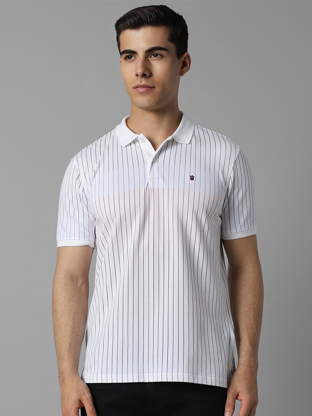 

Louis Philippe Sport Striped Polo Collar Slim Fit Pure Cotton T-shirt, White