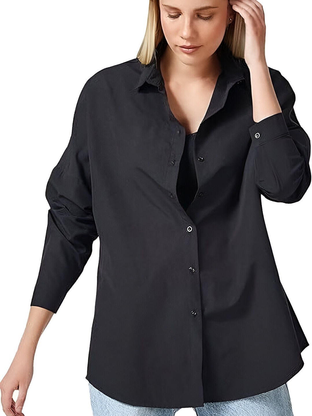 

Fab Star Classic Oversized Pure Cotton Casual Shirt, Black
