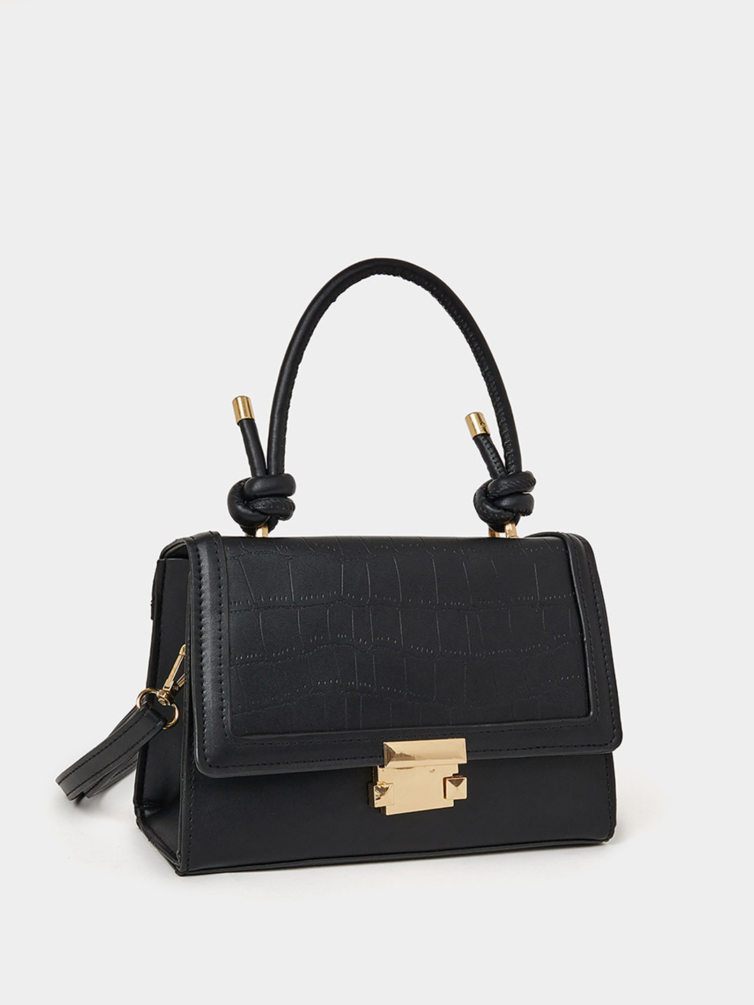 

Styli Textured Knot Accented Handbag, Black