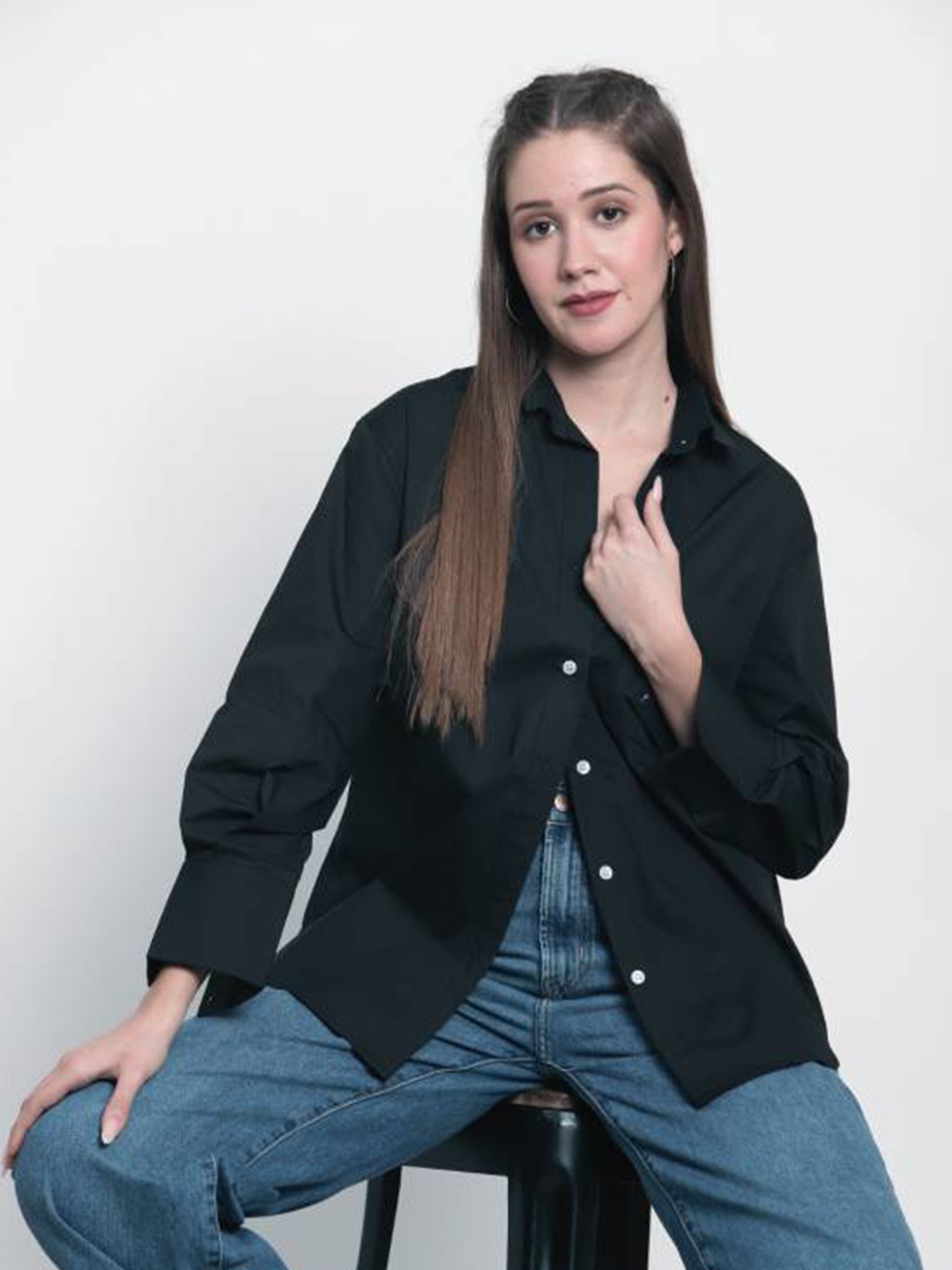 

Fab Star Classic Pure Cotton Oversized Shirt, Black