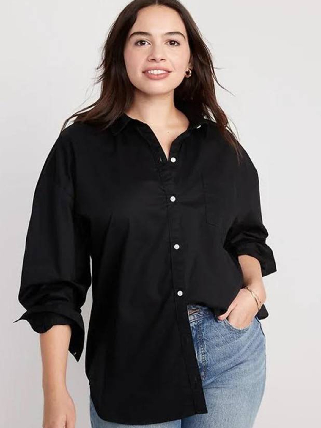 

Fab Star Classic Oversized Pure Cotton Casual Shirt, Black