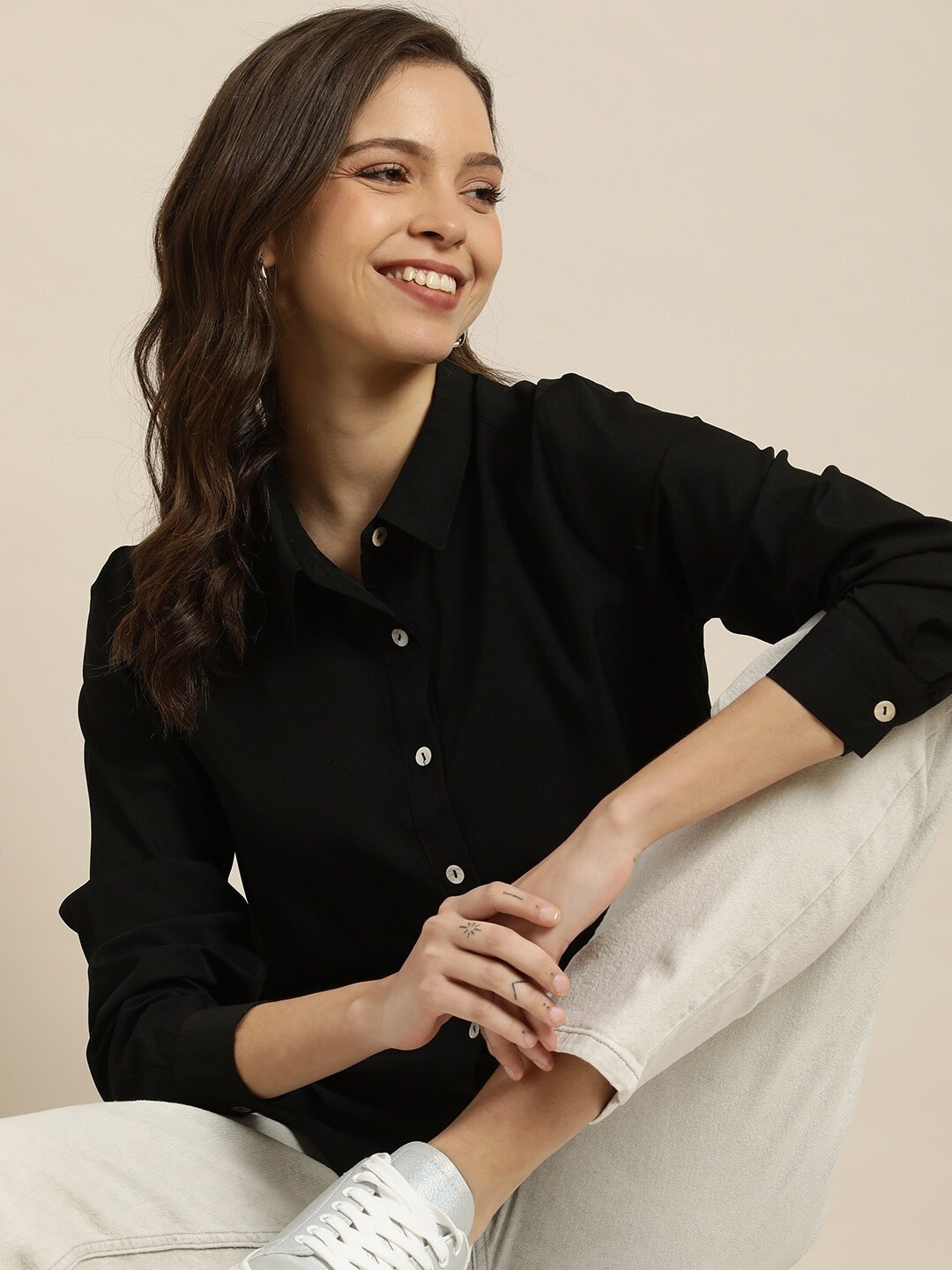 

Fab Star Classic Pure Cotton Oversized Casual Shirt, Black