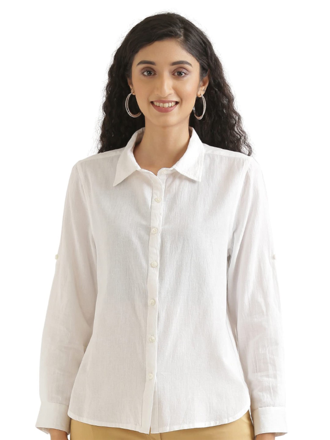 

Fab Star Women Classic Boxy Opaque Casual Shirt, White
