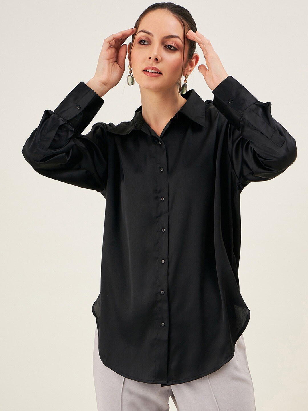 

Fab Star Classic Oversized Pure Cotton Casual Shirt, Black