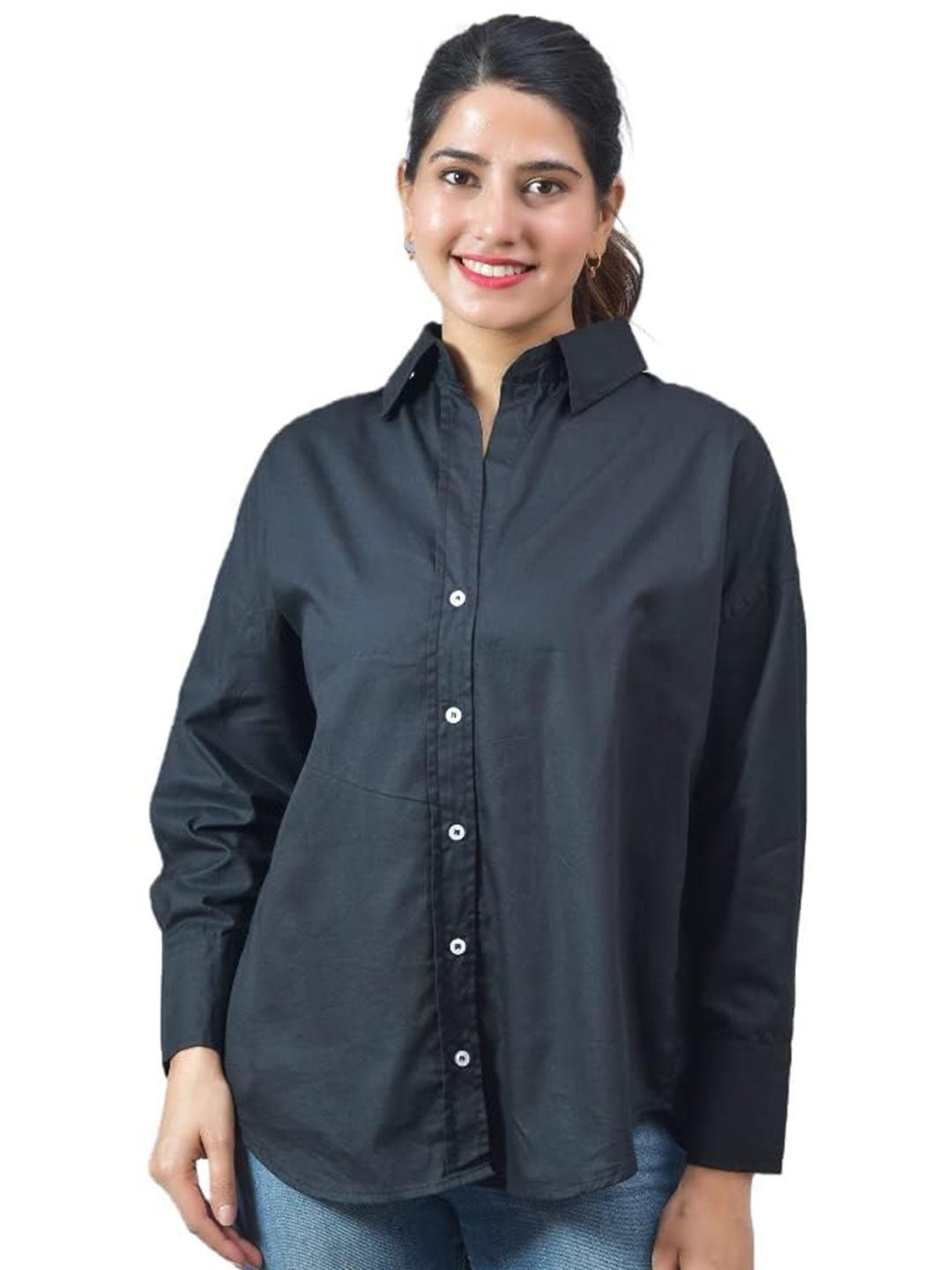 

Fab Star Classic Oversized Pure Cotton Casual Shirt, Black