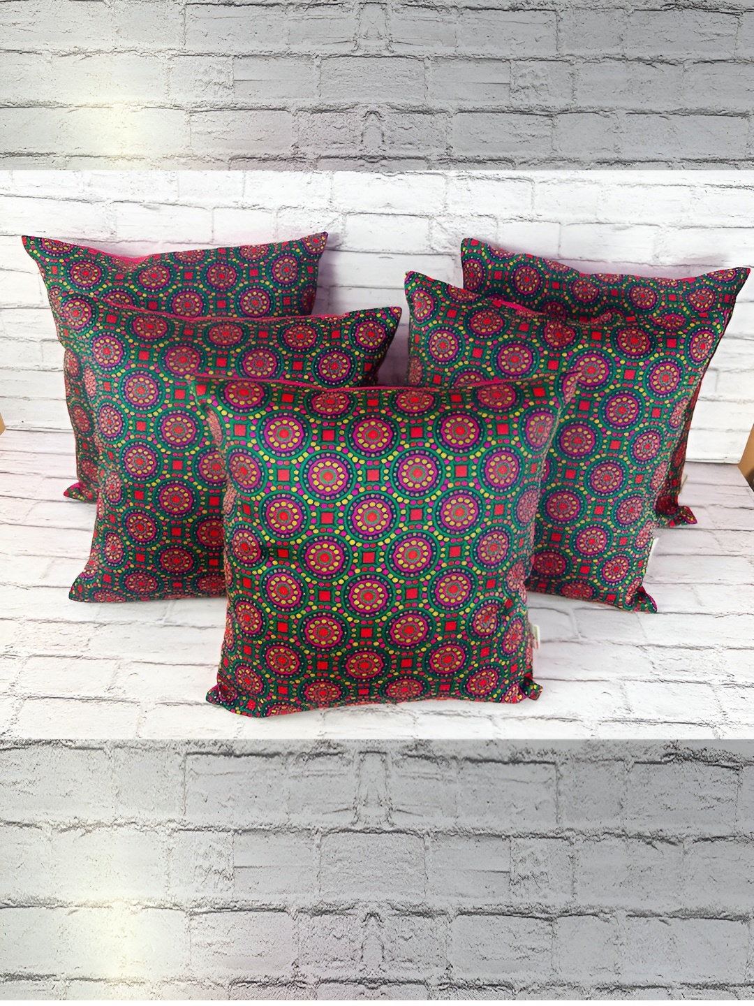 

Pink Parrot Blue & Pink 5 Pieces Ethnic Motifs Square Cushion Covers