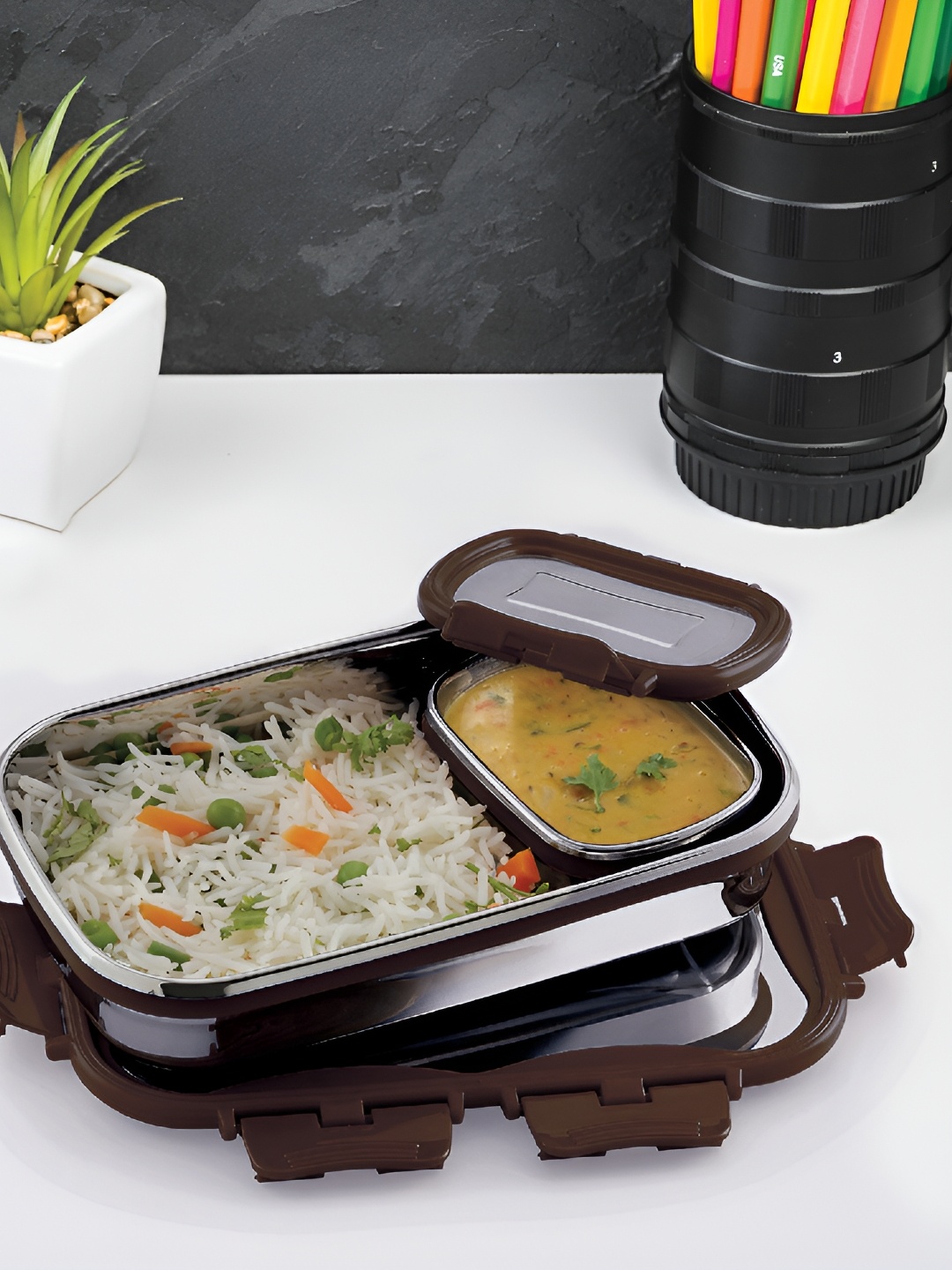 

Cello Click It Grey Stainless Steel Insulated Lunch Box 925 ml, Brown