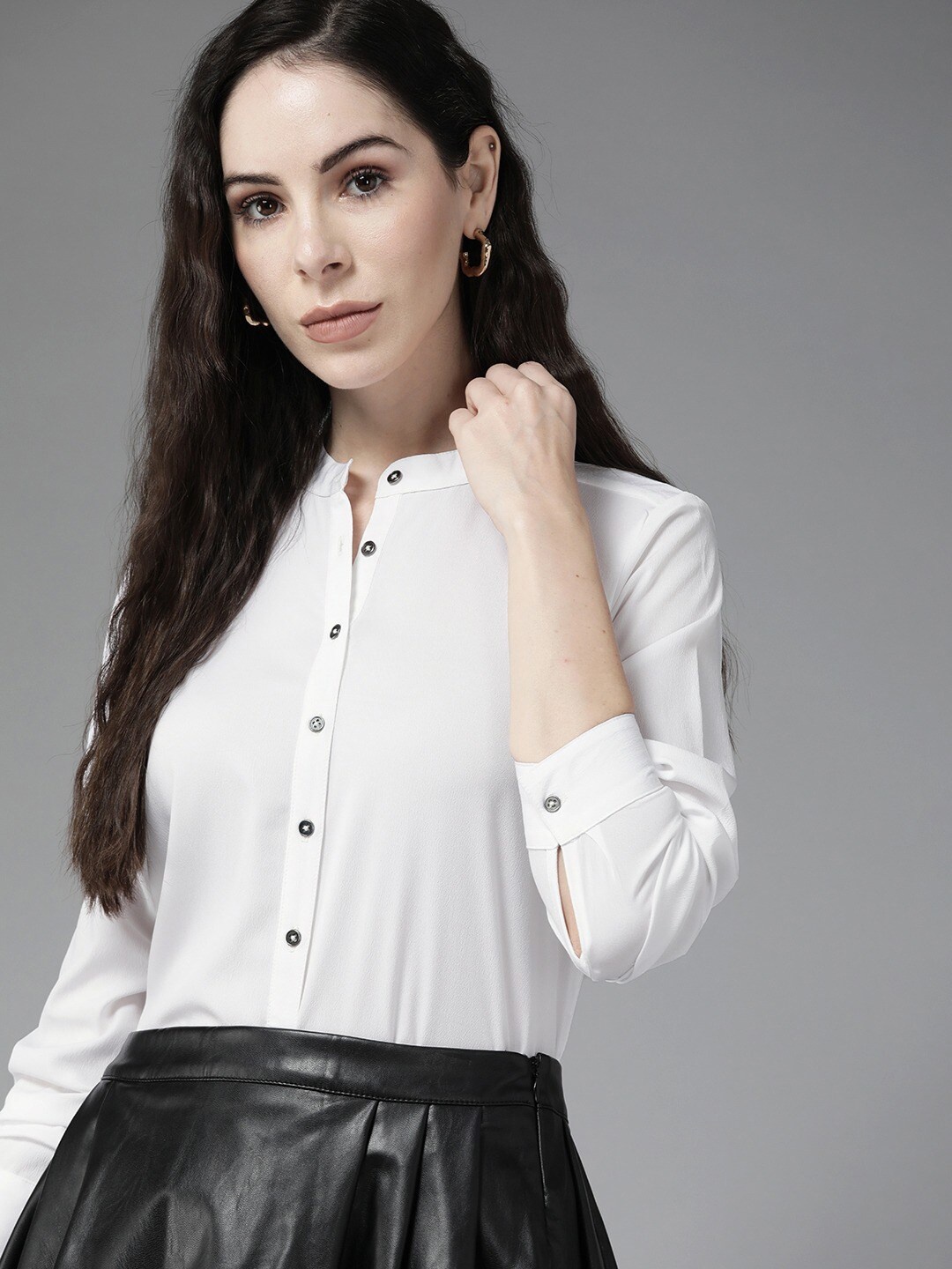 

Fab Star Women Classic Boxy Opaque Casual Shirt, White