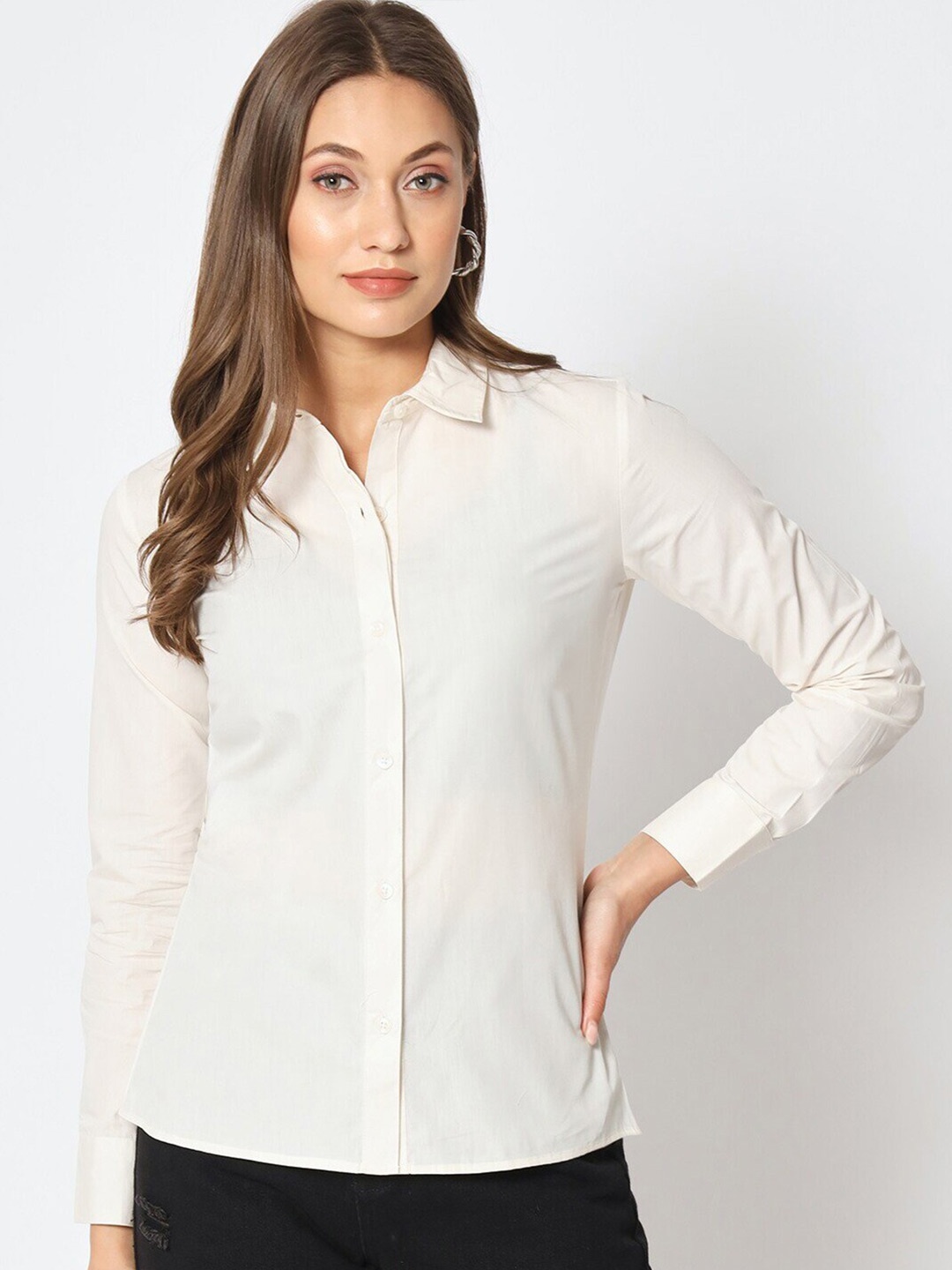 

Fab Star Women Classic Boxy Opaque Casual Shirt, White