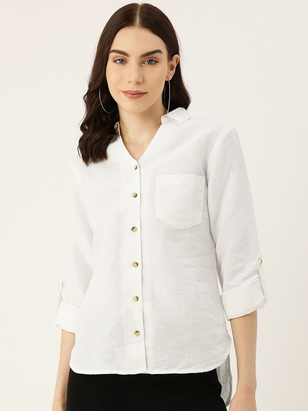 

Fab Star Women Classic Boxy Opaque Casual Shirt, White