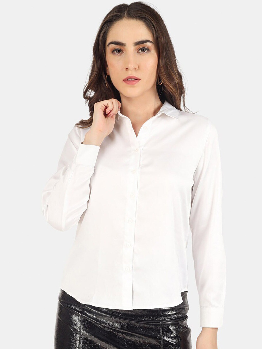 

Fab Star Women Classic Boxy Opaque Casual Shirt, White