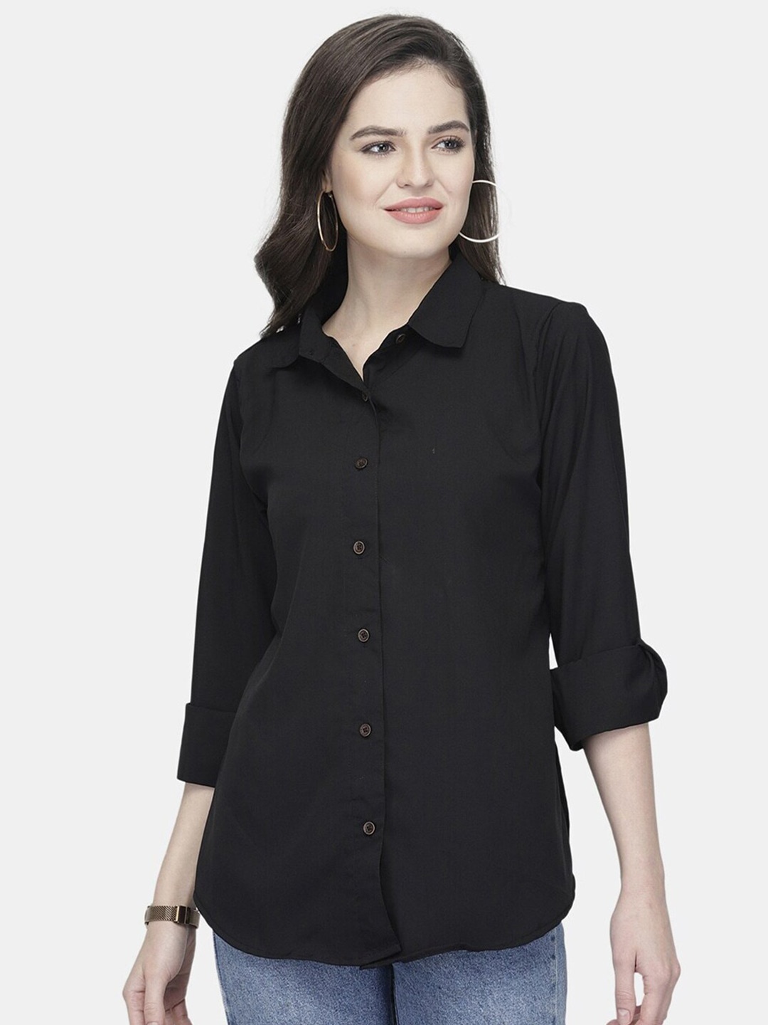

Fab Star Classic Pure Cotton Oversized Casual Shirt, Black