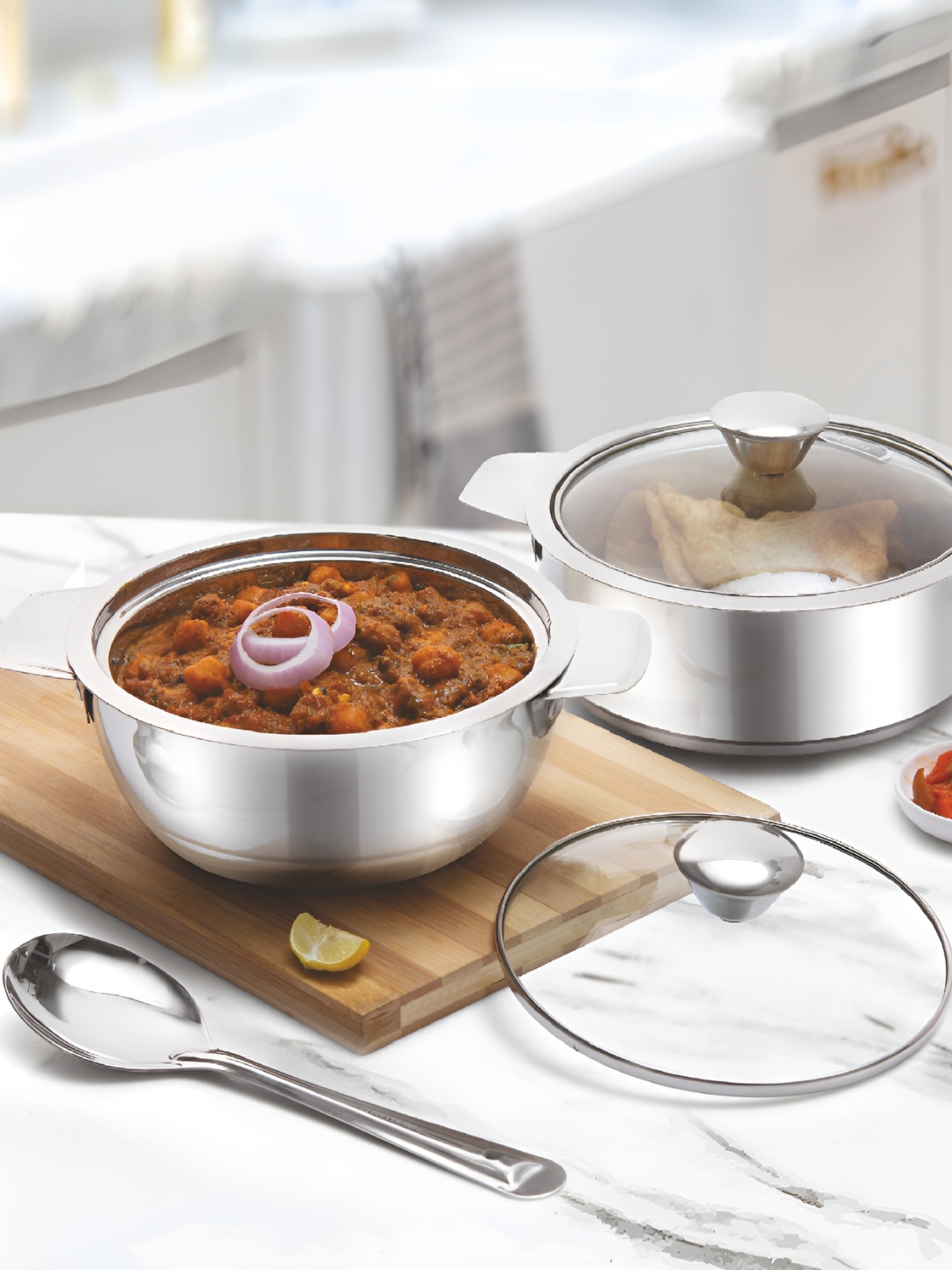 

Cello Set of 2 Stainless steel Casserole- 1L, Silver