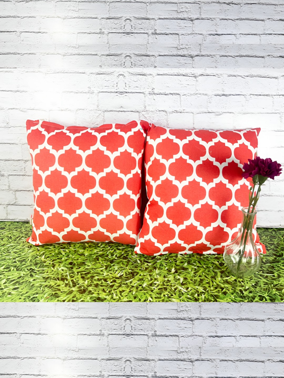 

Pink Parrot Orange & White 2 Pieces Geometric Printed Square Cushion Covers