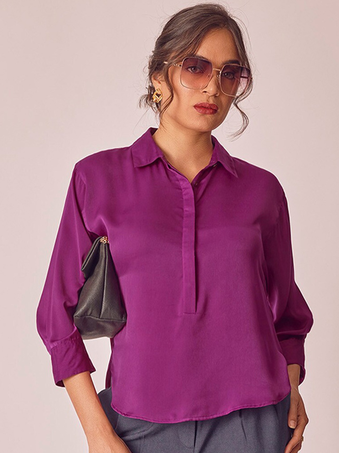 

The Label Life Cuffed Sleeves Shirt Style Top, Purple