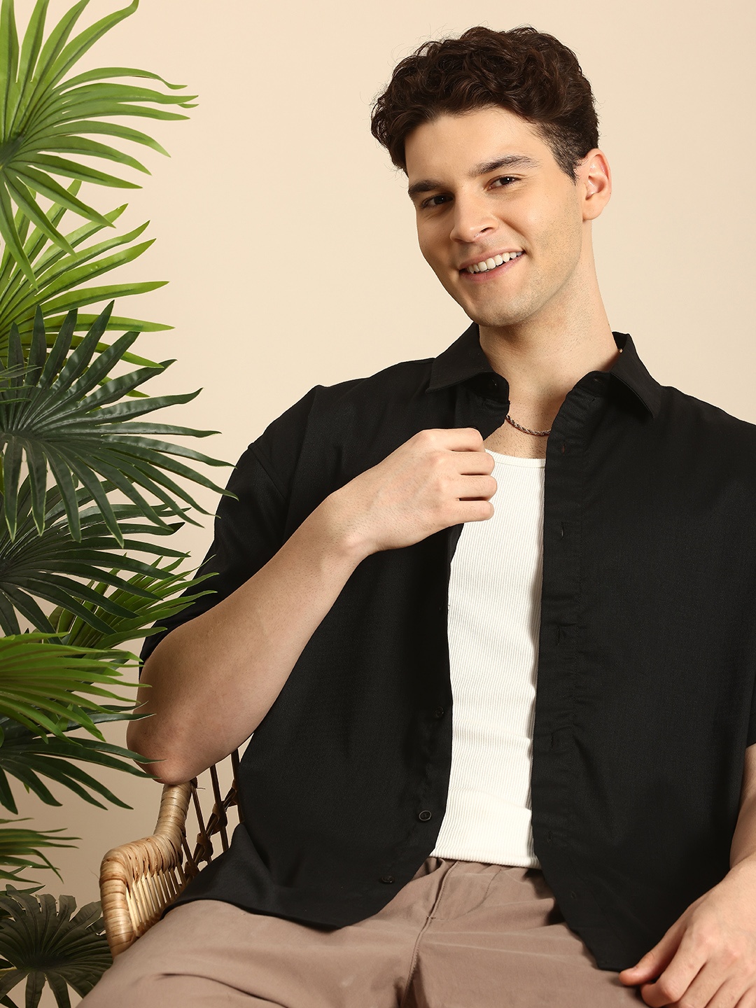 Mast & Harbour Men Standard Casual Shirt, Black
