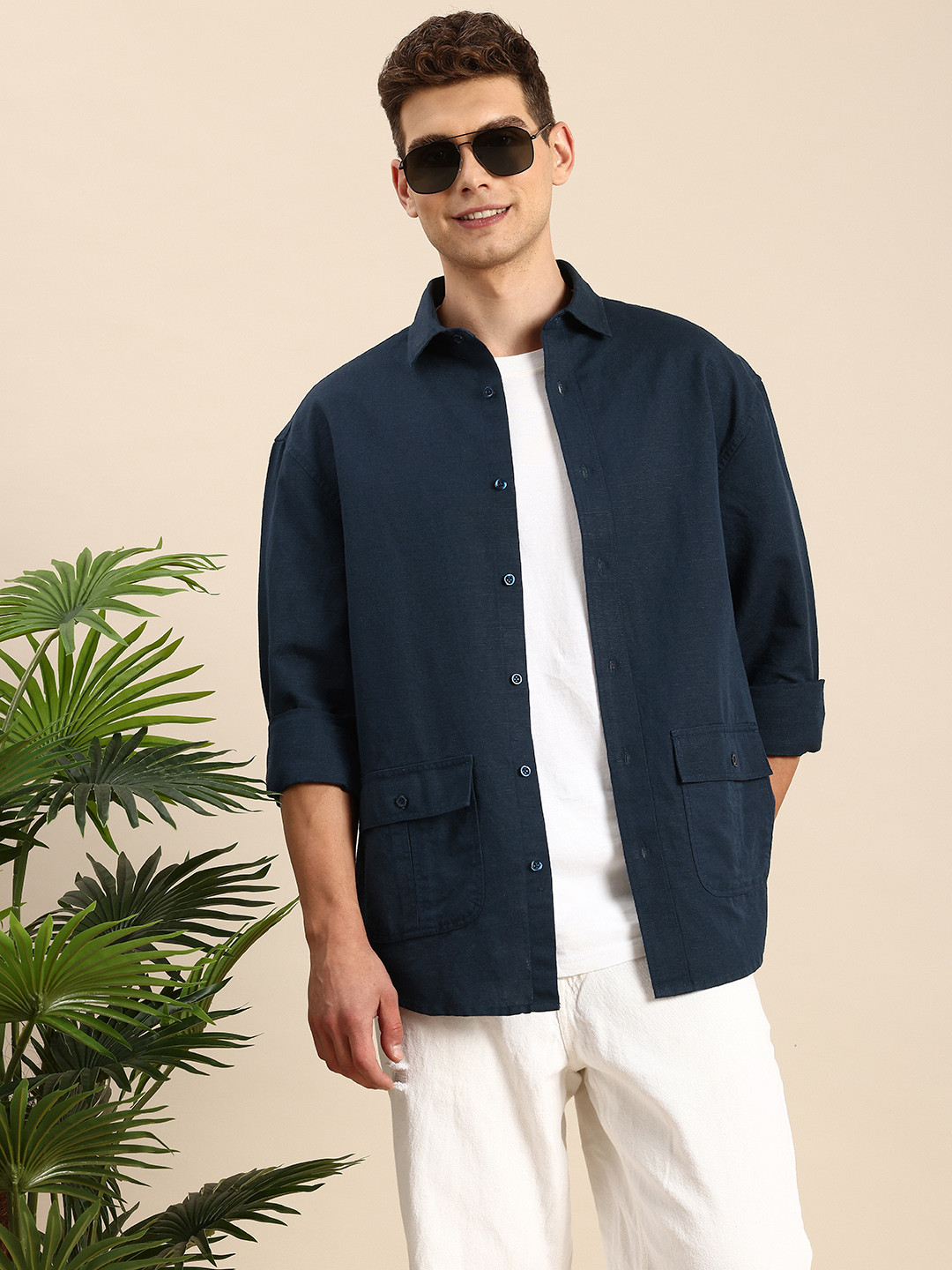 

Mast & Harbour Men Relaxed Solid Casual Shirt, Navy blue