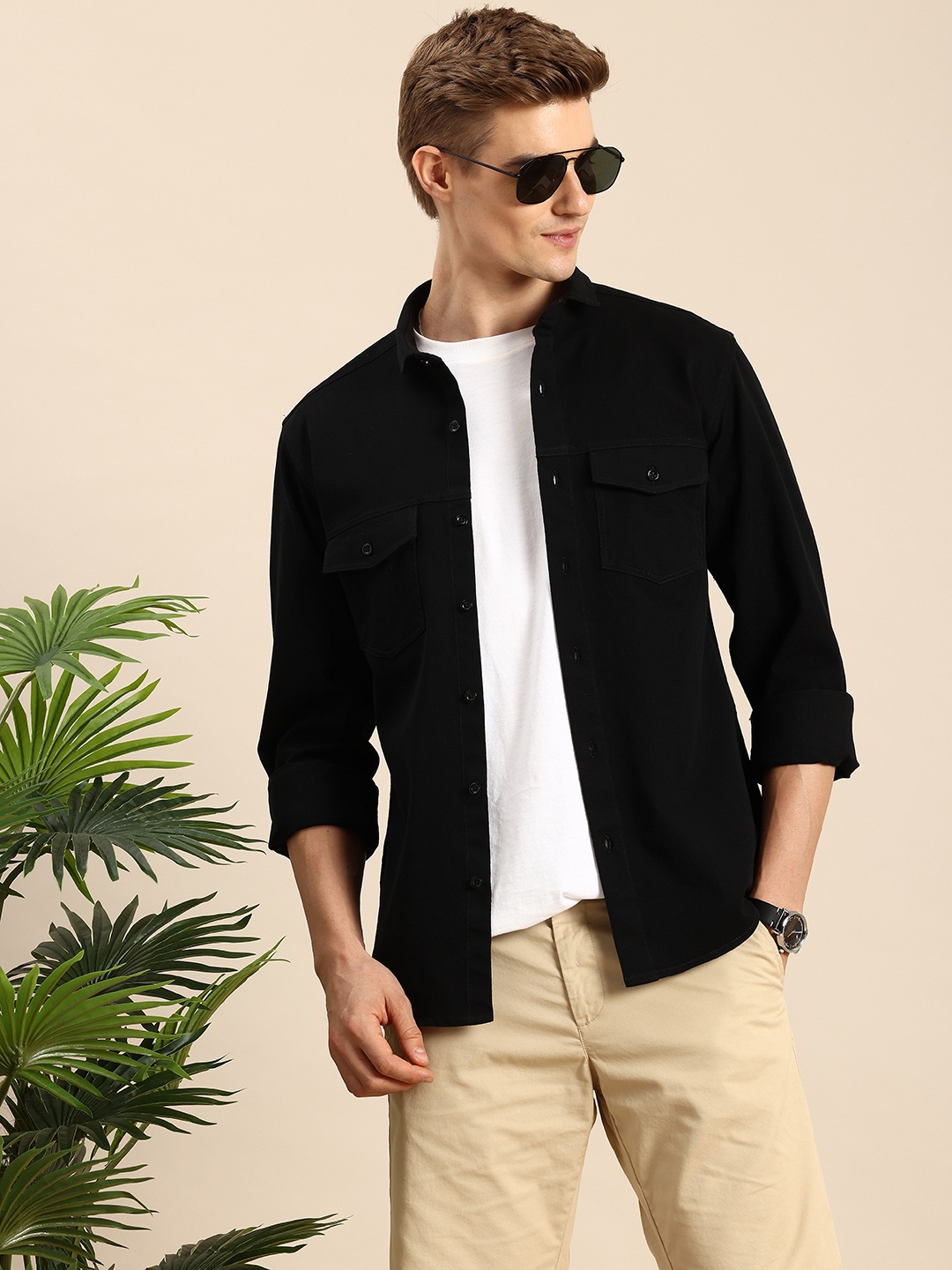 

Mast & Harbour Men Standard Solid Casual Shirt, Black