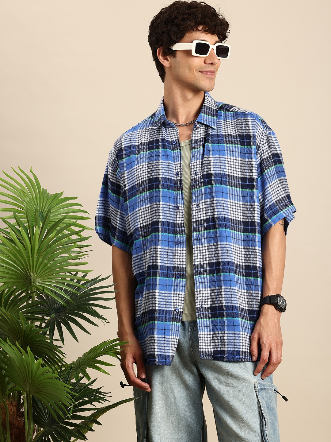 

Mast & Harbour Men Standard Checked Casual Shirt, Blue