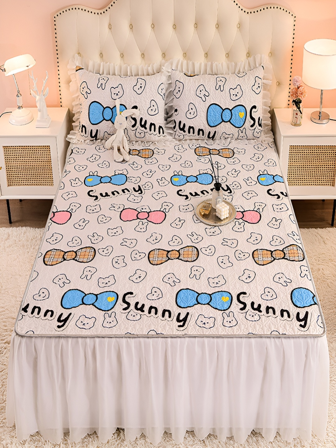 

JC HOME Pink & Blue Printed Fitted 160 TC Single Bedsheet With 1 Pillow Cover