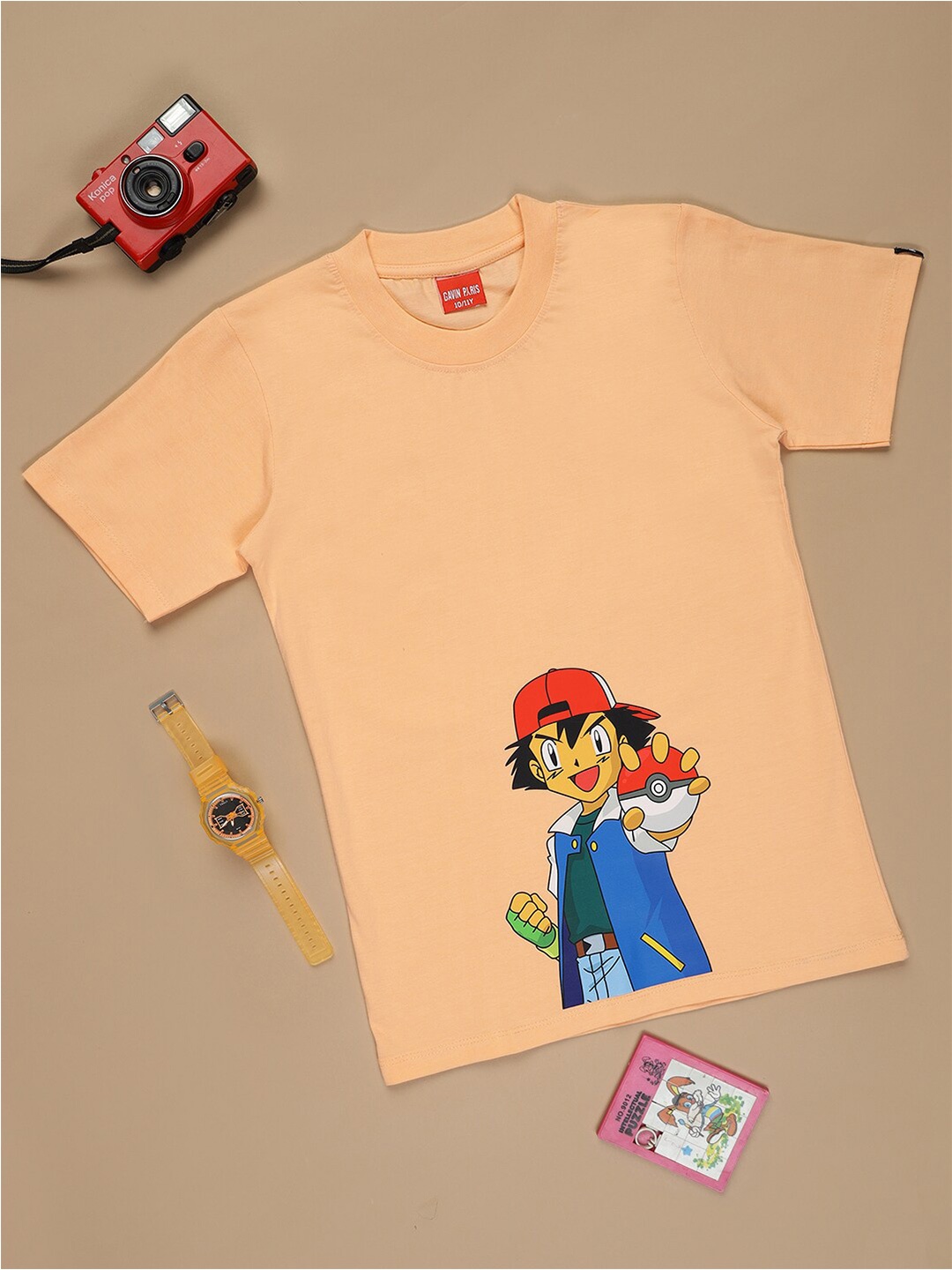 

Gavin Paris Girls Pokemon Printed Bio Finish Pure Cotton T-shirt, Peach