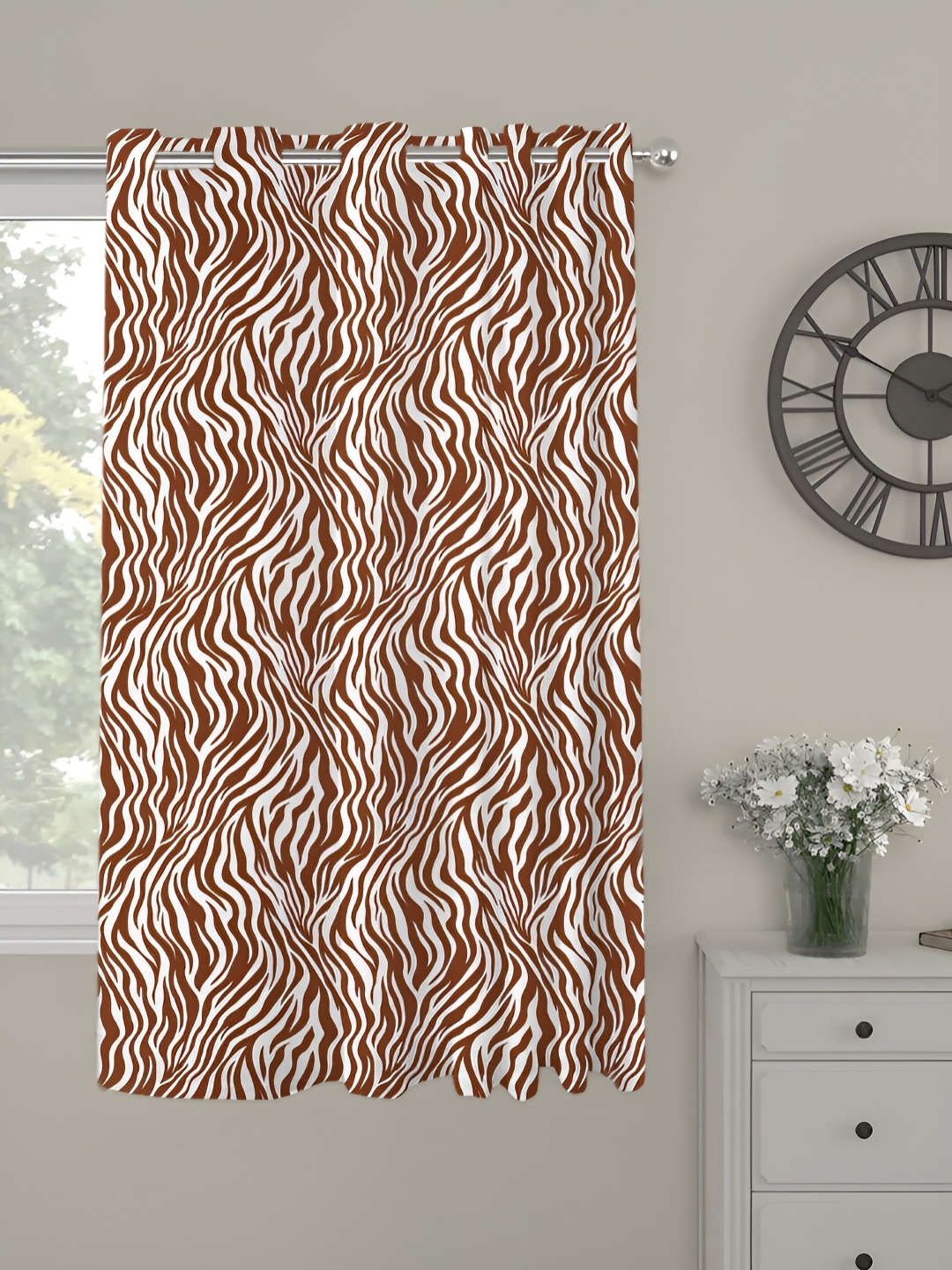 

OASIS Brown and White Abstract Printed Window Curtain