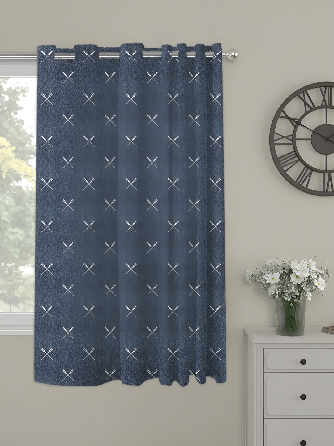 

OASIS Blue and White Geometric Printed Window Curtain