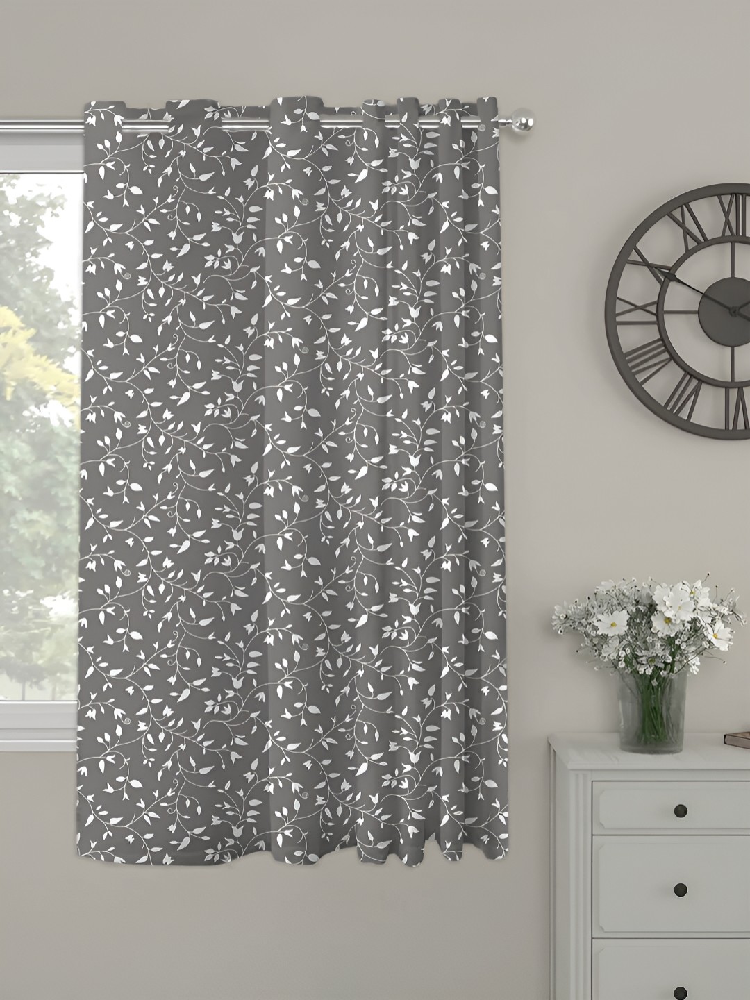 

OASIS Grey and White Floral Printed Window Curtain